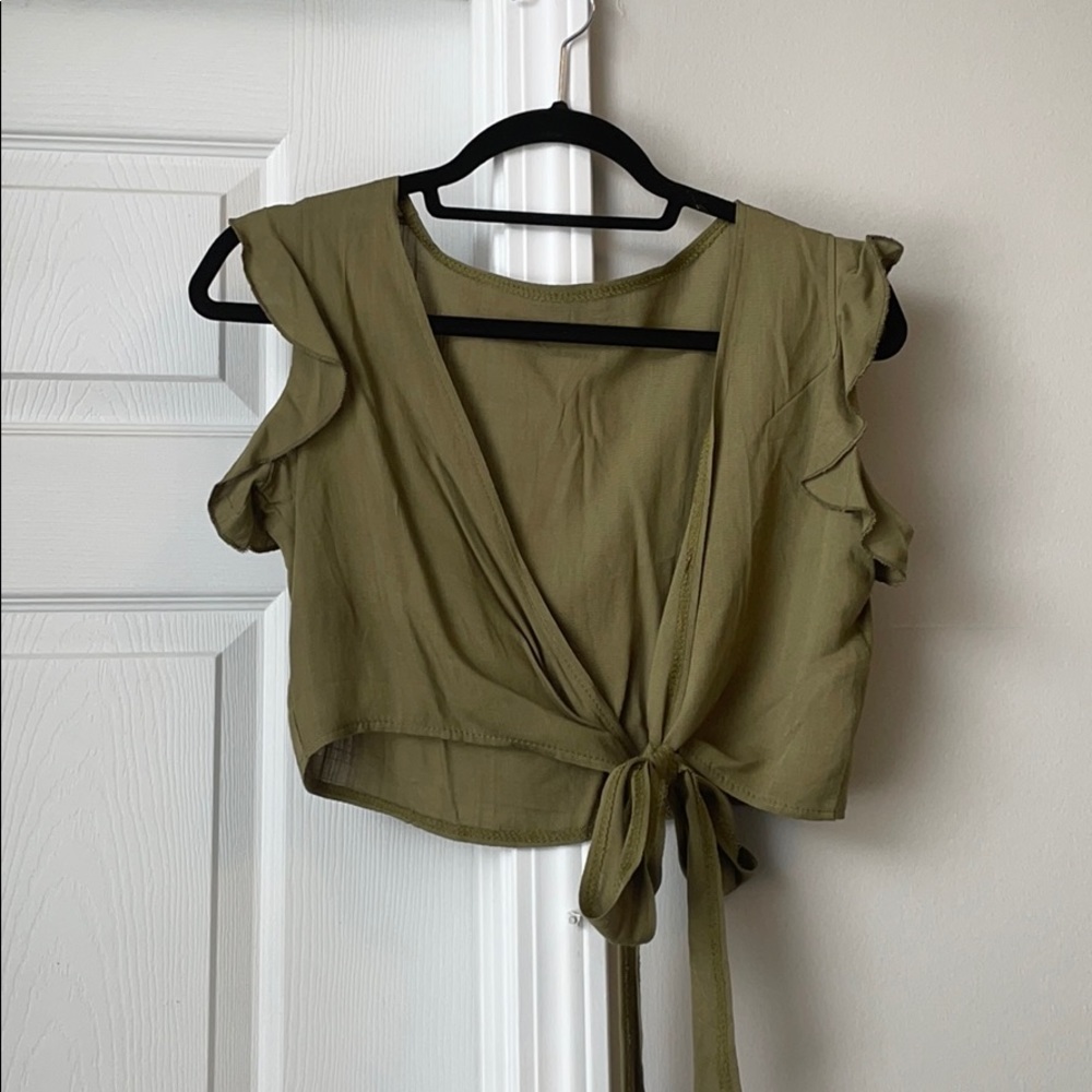 Green Cropped Tie Shirt